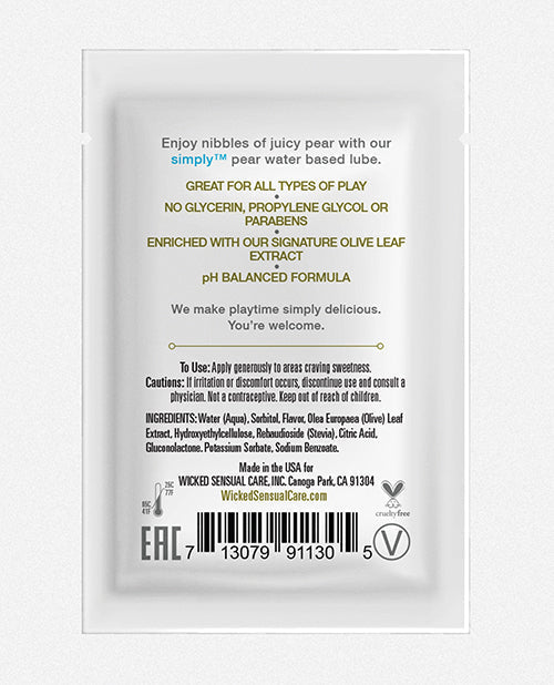 Wicked Sensual Care Simply Water Based Lubricant - .1 oz Pear