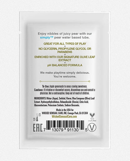 Wicked Sensual Care Simply Water Based Lubricant - .1 oz Pear