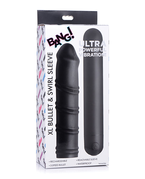 Bang Vibrating Dildo | XL Bullet &amp; Swirl Silicone Dildo Sleeve | Big Black Textured Waterproof