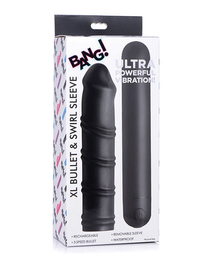 Bang Vibrating Dildo | XL Bullet &amp; Swirl Silicone Dildo Sleeve | Big Black Textured Waterproof