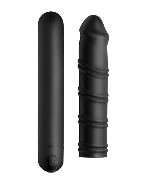 Bang Vibrating Dildo | XL Bullet &amp; Swirl Silicone Dildo Sleeve | Big Black Textured Waterproof