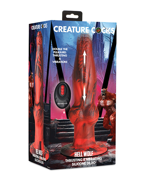 Creature Cocks Hell-Wolf Thrusting &amp; Vibrating Silicone Dildo - Black/Red