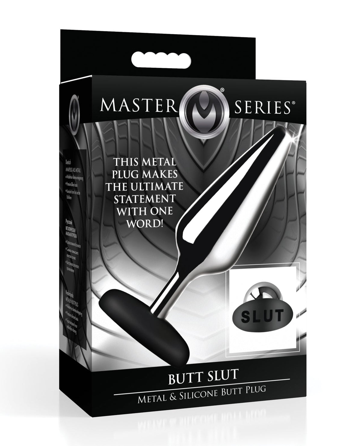 Master Series Butt Slut Metal &amp; Silicone Butt Plug - Metal/Black