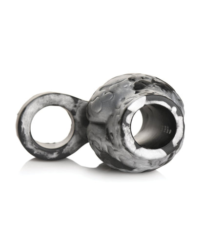 Creature Cocks Night Prowler Silicone Penis Sleeve &amp; Ball Stretcher - Large, Silver/Black