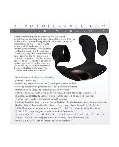 Zero Tolerance Strapped &amp; Tapped Rechargeable Prostate Vibrator - Black