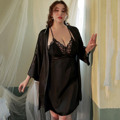 Luxurious Lace Satin Bridal Lingerie Set with Nightgown &amp; Robe - 7 Colors Next Day Shipping