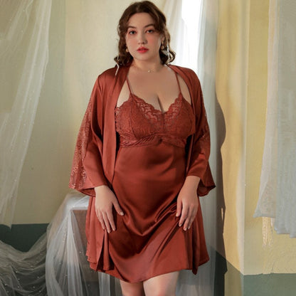 Luxurious Lace Satin Bridal Lingerie Set with Nightgown &amp; Robe - 7 Colors Next Day Shipping