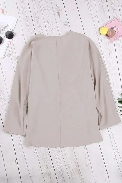 Elegant Apricot V Neck 3/4 Sleeve High Low Hem Shirt