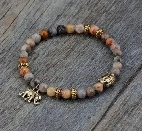 Elephant &amp; Buddha Bracelet – Natural Stone Meditation | 6mm Beads