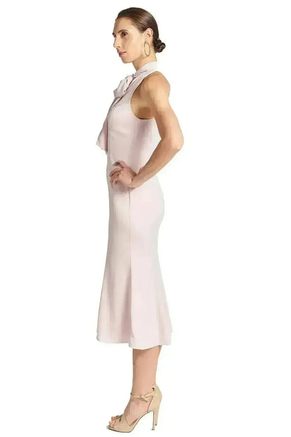 Eloise Dress - Stretch satin midi mermaid dress with neck tie rose