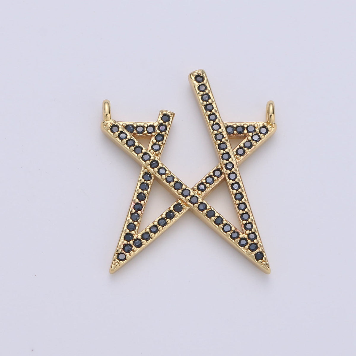 14K Gold Filled Black Micro Paved CZ Open Celestial Star Connector | F378