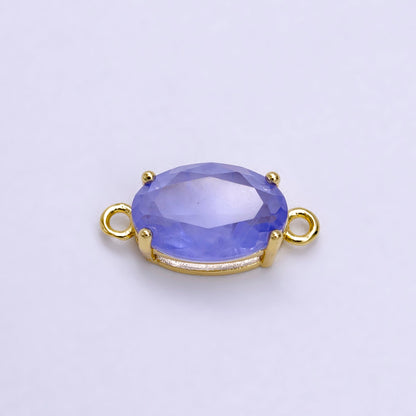 Oval Solitaire CZ Birthstone Charm Connector Geometric Diamond Cut Dainty Cubic Zirconia Connector for Necklace Earring Supply F-661-F-673