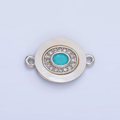 Colorful CZ Evil Eye Freshwater Pearl Gold Bezel Connector, Evil Eye Oval Shaped Gold Filled Double Bail Link Connector | F823