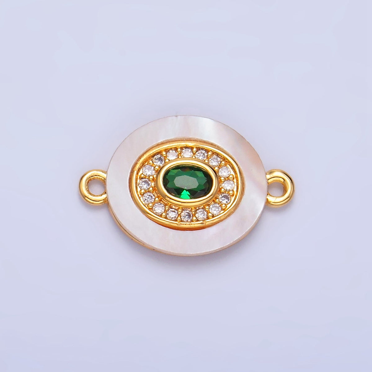 Colorful CZ Evil Eye Freshwater Pearl Gold Bezel Connector, Evil Eye Oval Shaped Gold Filled Double Bail Link Connector | F823