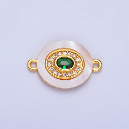 Colorful CZ Evil Eye Freshwater Pearl Gold Bezel Connector, Evil Eye Oval Shaped Gold Filled Double Bail Link Connector | F823