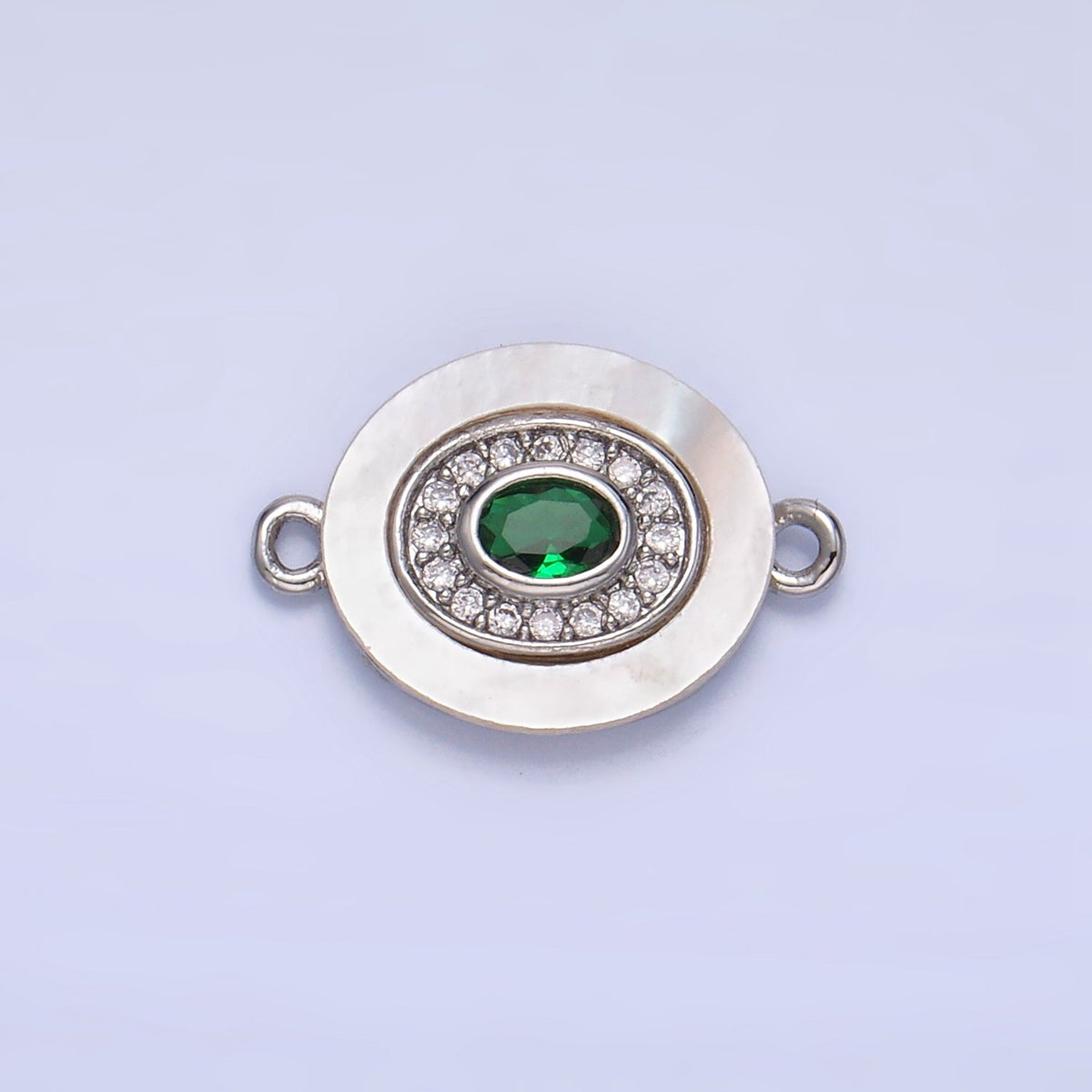 Colorful CZ Evil Eye Freshwater Pearl Gold Bezel Connector, Evil Eye Oval Shaped Gold Filled Double Bail Link Connector | F823