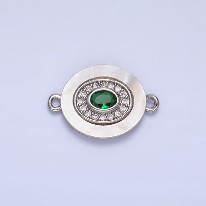 Colorful CZ Evil Eye Freshwater Pearl Gold Bezel Connector, Evil Eye Oval Shaped Gold Filled Double Bail Link Connector | F823