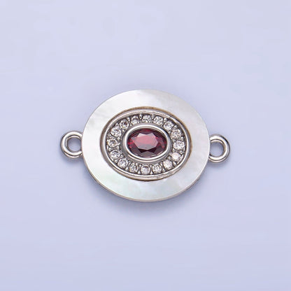 Colorful CZ Evil Eye Freshwater Pearl Gold Bezel Connector, Evil Eye Oval Shaped Gold Filled Double Bail Link Connector | F823
