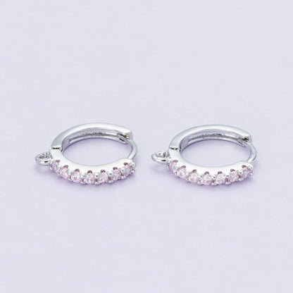 Rhodium Plated 16mm Pink, Turquoise Micro Paved CZ Open Loop Drop Huggie Earrings | Findings-00085 Findings-00086