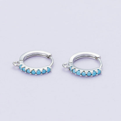 Rhodium Plated 16mm Pink, Turquoise Micro Paved CZ Open Loop Drop Huggie Earrings | Findings-00085 Findings-00086