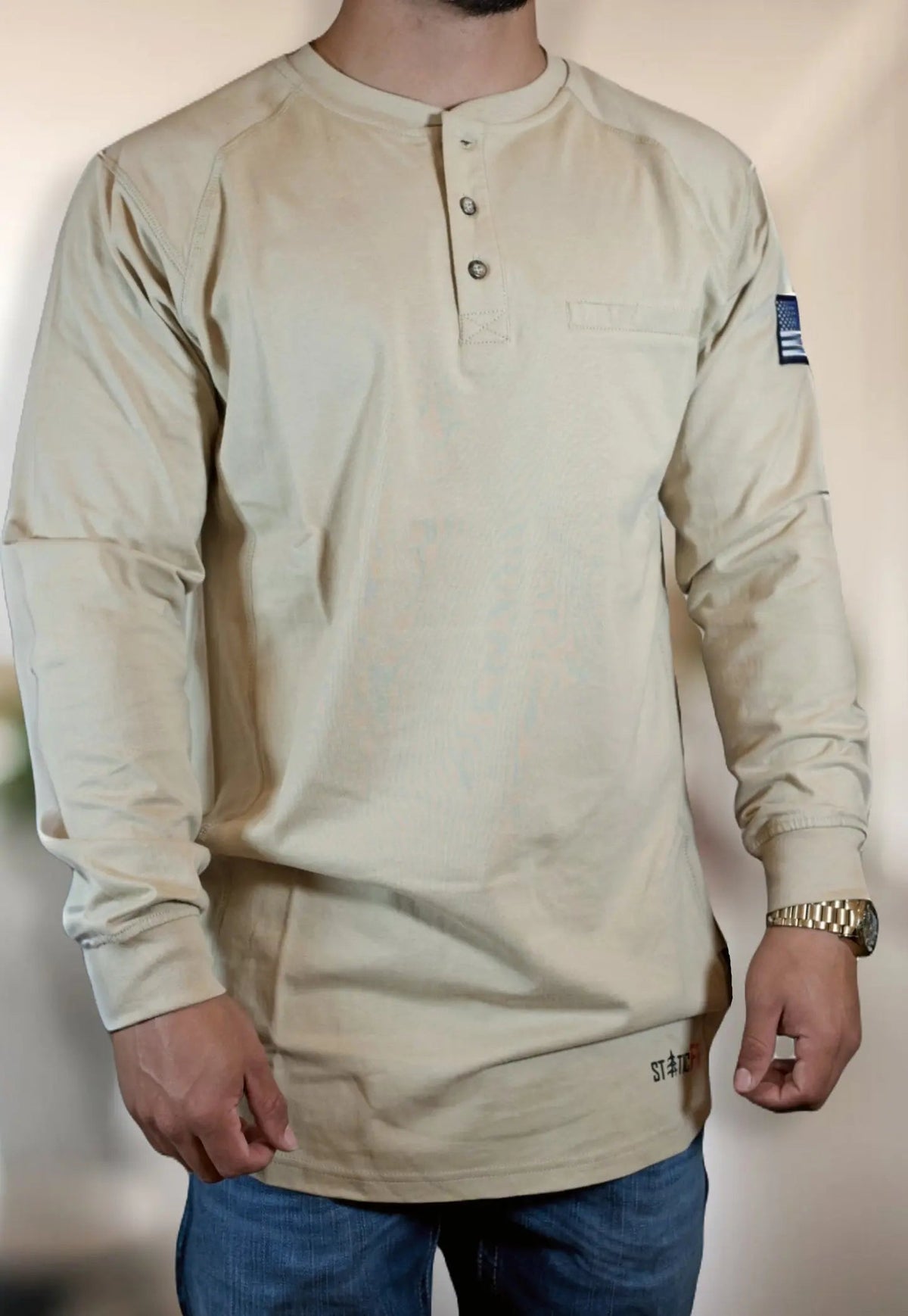 FR 3-Button Henley Shirt - Tan