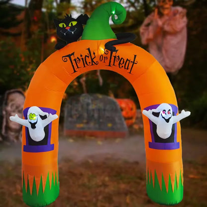 10FT Giant Inflatable Arch with Black Cat and Ghosts Outdoor Patio Lawn Halloween Inflatable Decorations