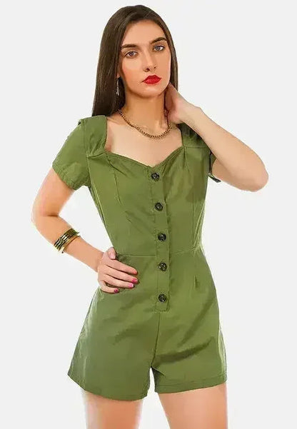 Fair Play Button-Up Romper – Stylish Scoop Neck Playsuit | Femstylo