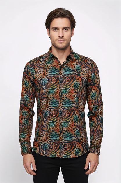 Animal Patterned Long Sleeves Multicolor Men Shirt - Wessi