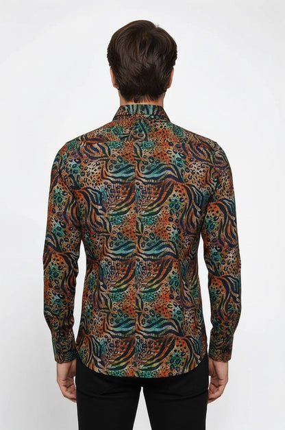Animal Patterned Long Sleeves Multicolor Men Shirt - Wessi