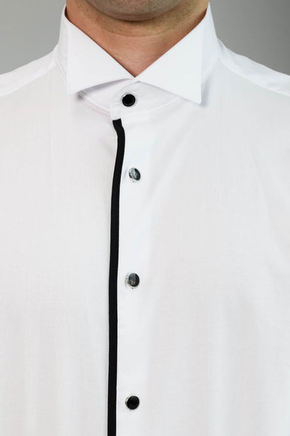 Black Stripe Detailed White Men Tuxedo Shirt - Wessi