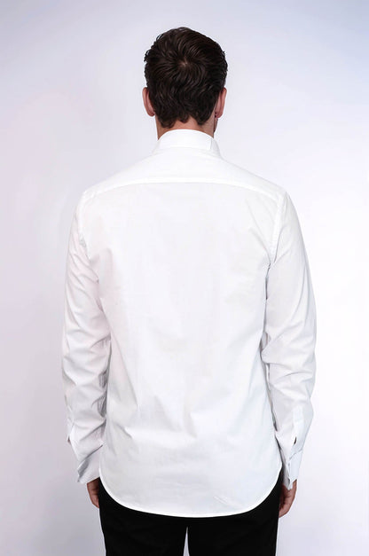 Black Stripe Detailed White Men Tuxedo Shirt - Wessi