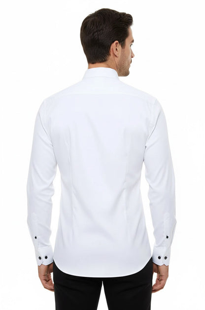 Black Buttoned Long Sleeves White Men Tuxedo Shirt - Wessi