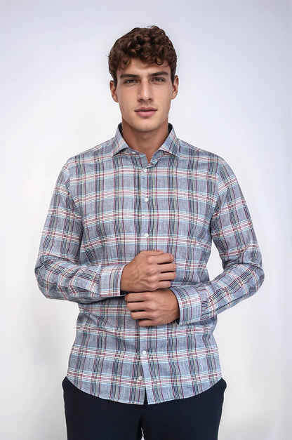 Casual Blue Plaid Shirt - Wessi