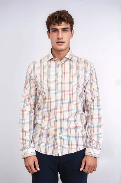 Beige Plaid Slim-Fit Shirt | Wessi - Wessi