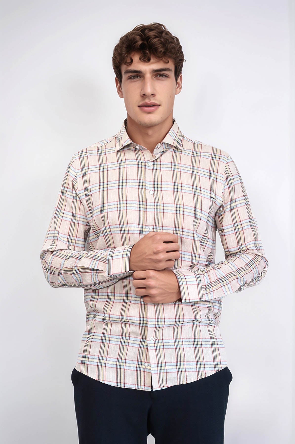 Beige Plaid Slim-Fit Shirt | Wessi - Wessi
