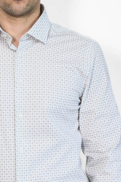 Houndstooth Pattern Slim Fit Ecru Men Shirt - Wessi