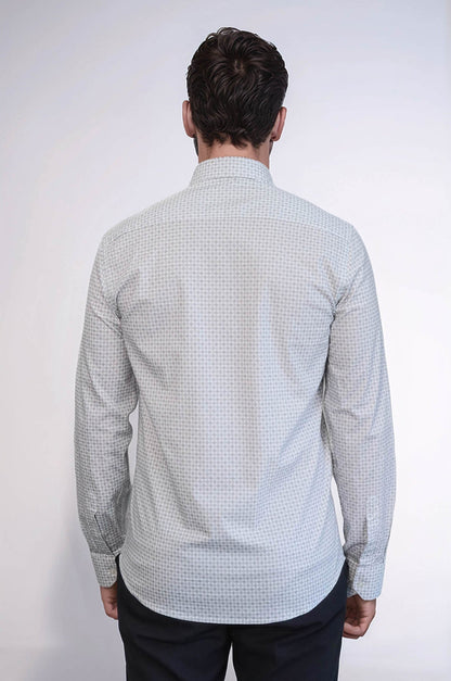 Houndstooth Pattern Slim Fit Ecru Men Shirt - Wessi