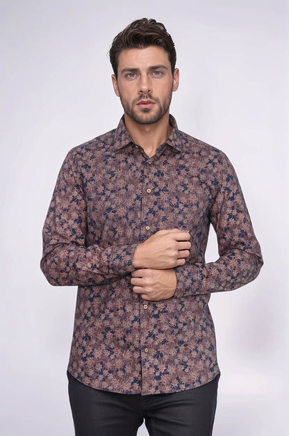 Bloom Patterned Brown Slim Fit Shirt - Wessi