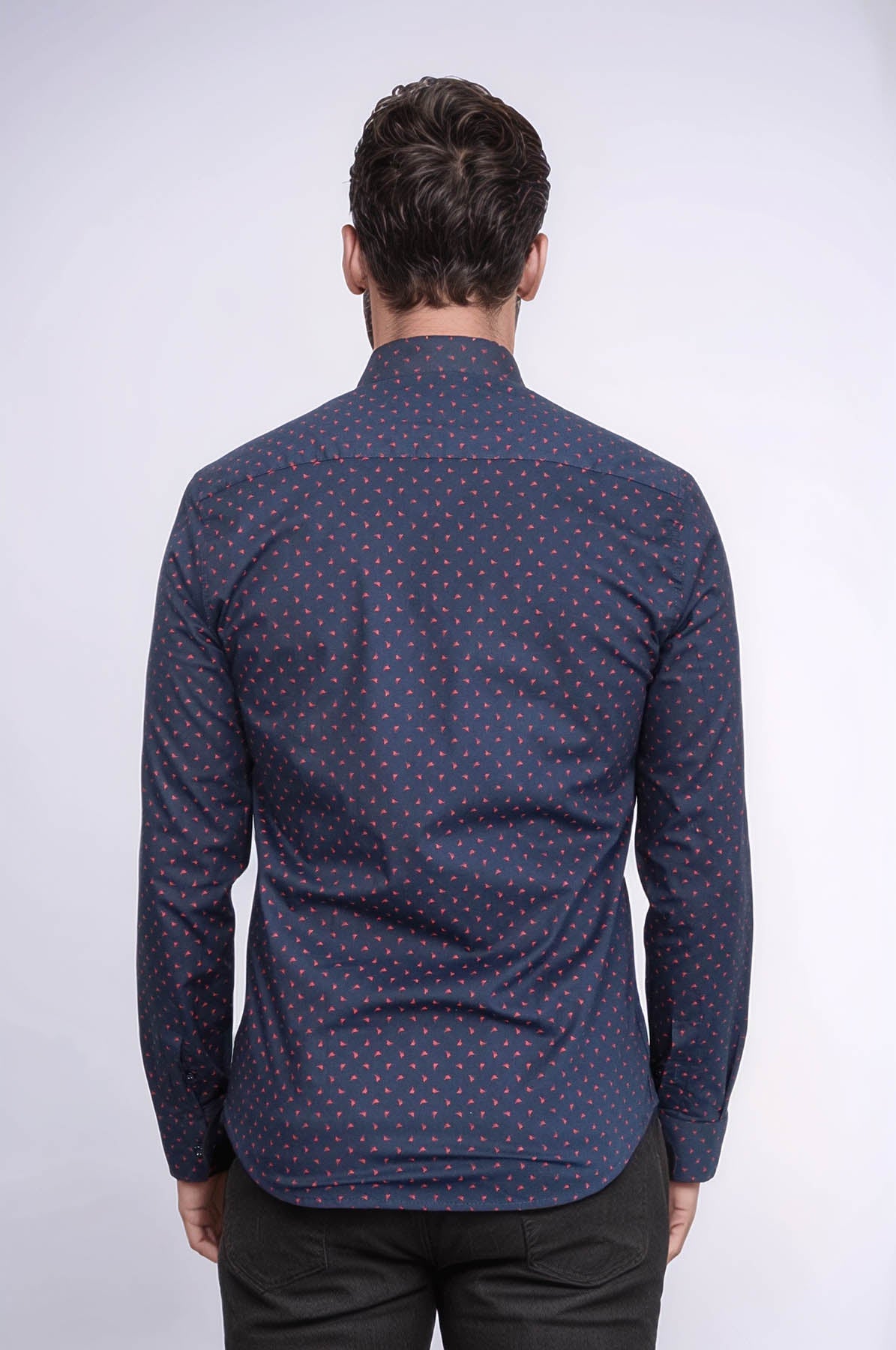 Men’s Navy Shirt with Minimal Red Pattern – Wessi