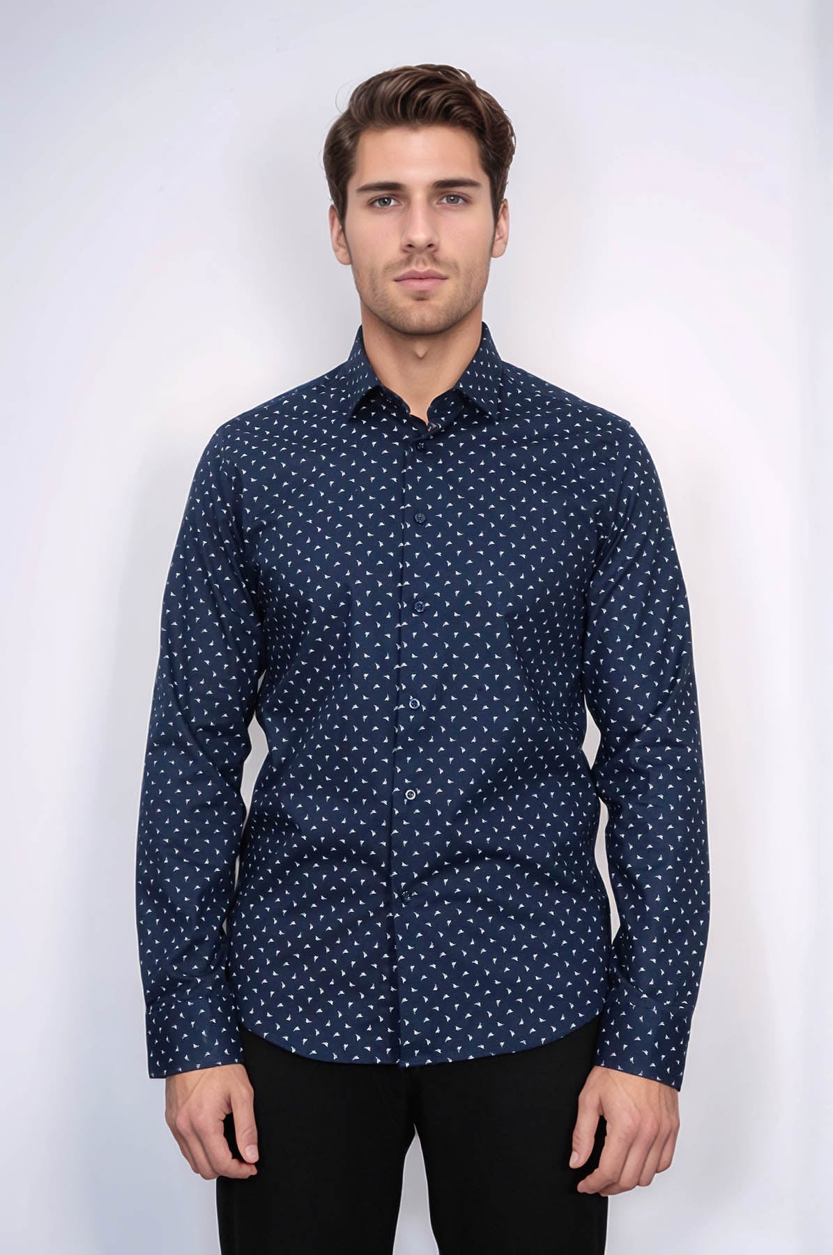Men’s Navy Shirt with Minimal White Pattern – Wessi