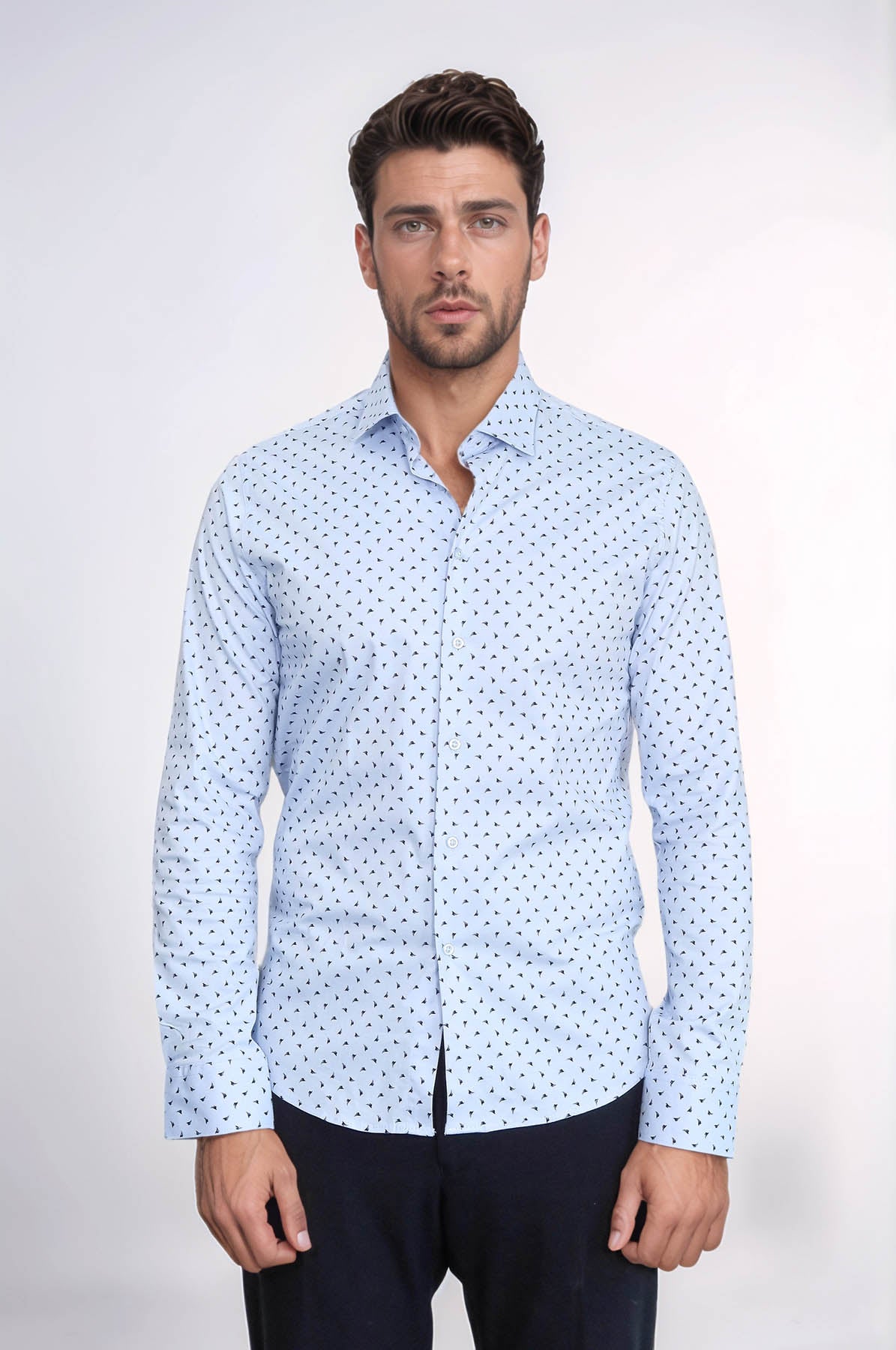 Men’s Light Blue Shirt with Minimal Black Pattern – Wessi