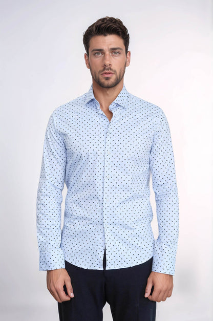 Men’s Light Blue Shirt with Minimal Black Pattern – Wessi
