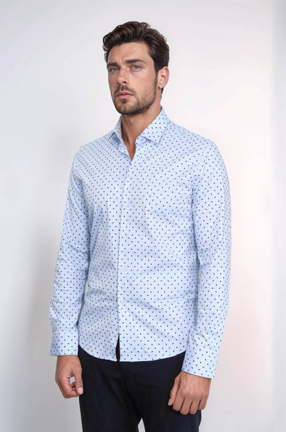 Men’s Light Blue Shirt with Minimal Black Pattern – Wessi