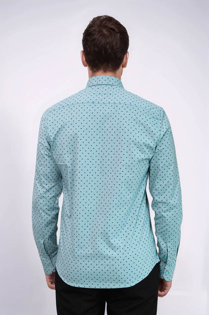 Men’s Turquoise Shirt with Minimal Black Pattern – Wessi