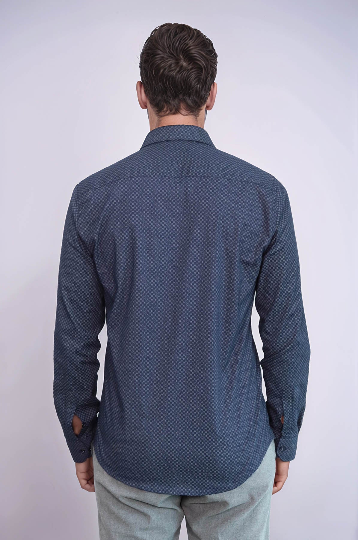 Dark Blue Tiny Check Patterned Slim Fit Shirt - Wessi