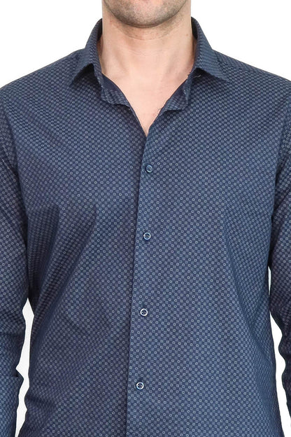 Dark Blue Tiny Check Patterned Slim Fit Shirt - Wessi