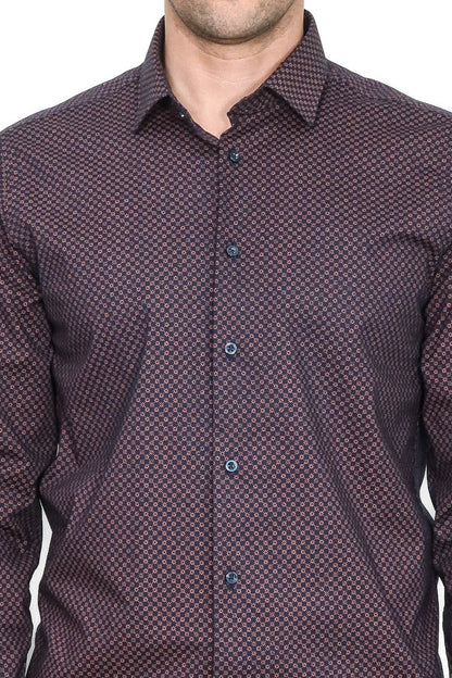 Brown Tiny Check Patterned Slim Fit Shirt - Wessi