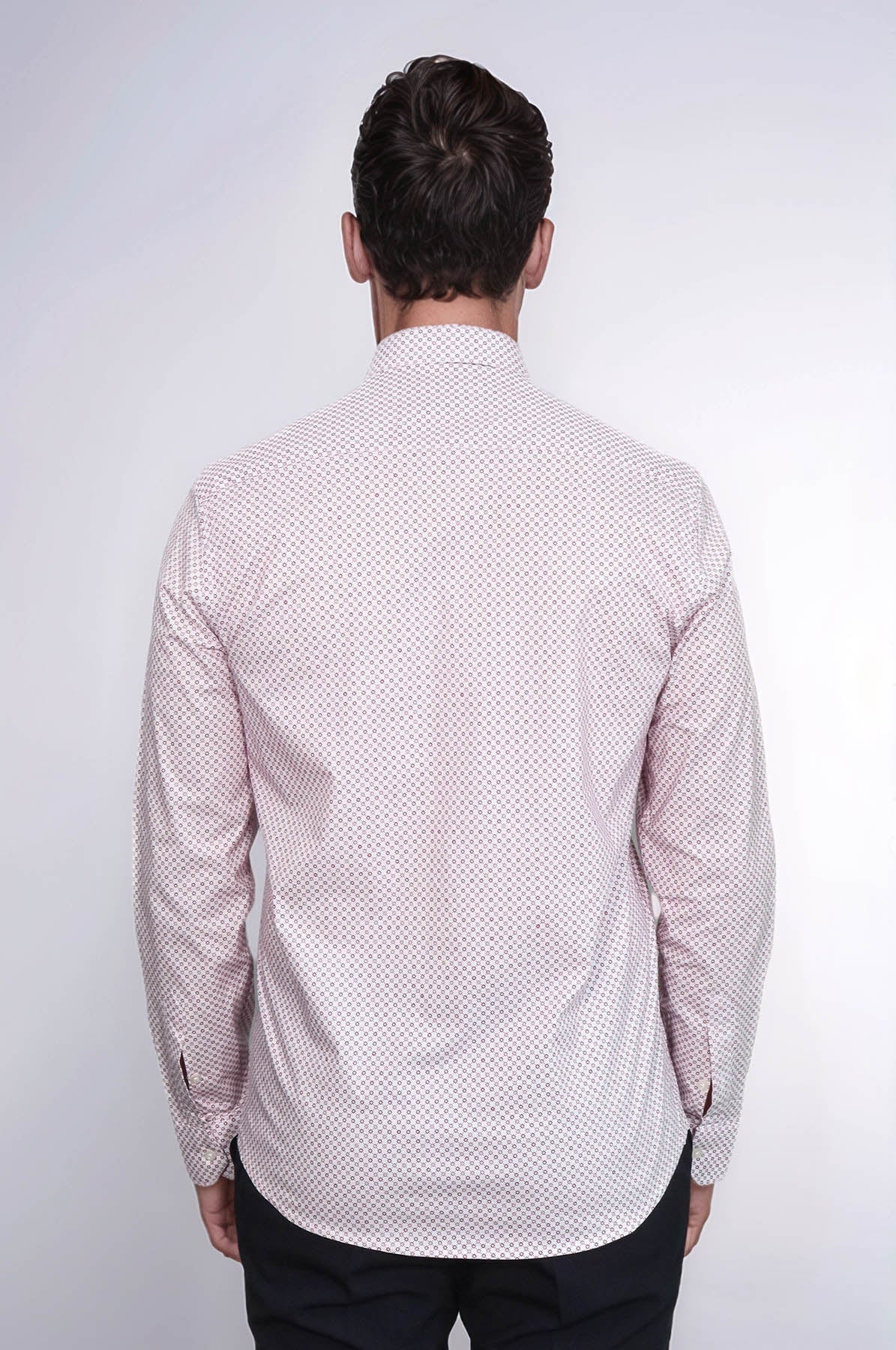 Claret Red Tiny Check Patterned Slim Fit Men Shirt - Wessi