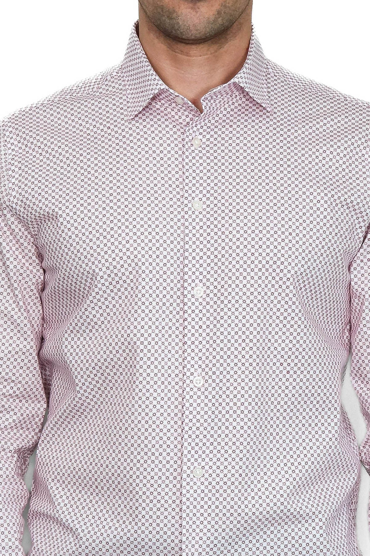Claret Red Tiny Check Patterned Slim Fit Men Shirt - Wessi