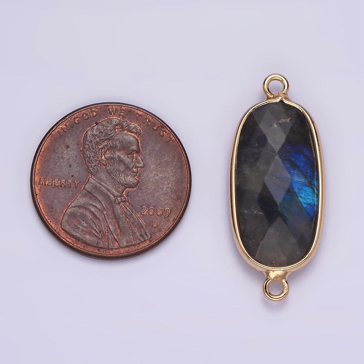 Faceted Gemstone Oval Gold Charm Connector Rose Quartz Onyx Labradorite Amethyst Amazonite Charm G033 - G043